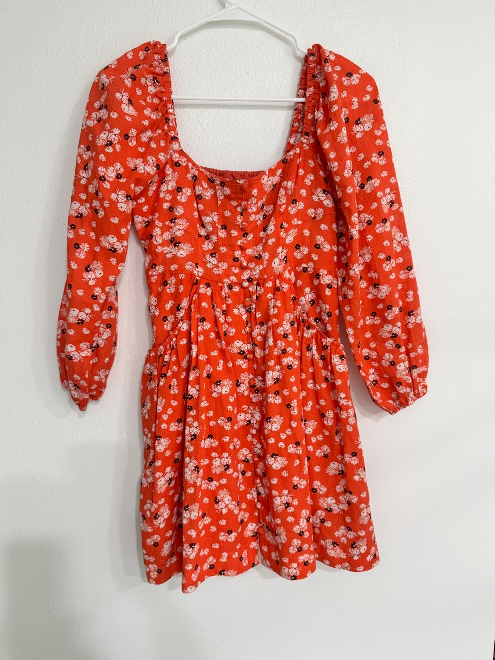 By Anthropologie Boho Floral Puff-Sleeve Mini Dress Sz XS